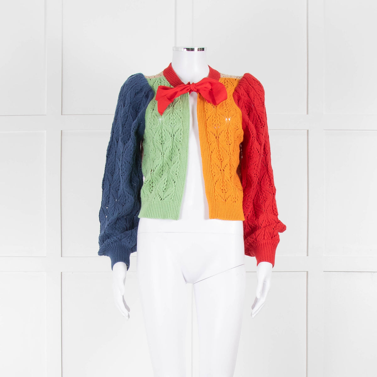 Alice + Olivia Green, Blue and Red Cotton Knit Cardigan