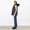 Sprung Freres Navy Shearling Hooded Gilet