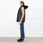 Sprung Freres Navy Shearling Hooded Gilet