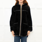 Sandro Black Reversible Shearling Hooded Coat