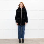 Sandro Black Reversible Shearling Hooded Coat