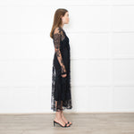 Burberry Black Lace Sheer V Neck Midi Dress