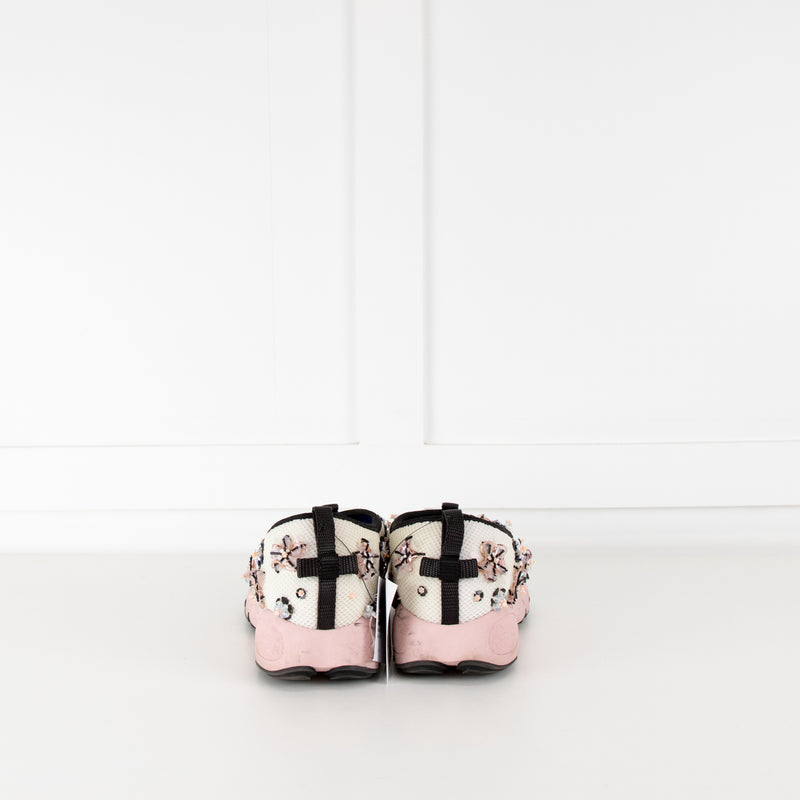 Christian Dior Cream Mesh Pink Embellished Slide On Trainers
