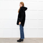 Sandro Black Reversible Shearling Hooded Coat