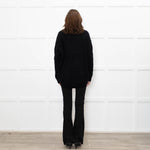 Podeny Black Wool & Cashmere Mix Cable Knit Crew Neck Jumper