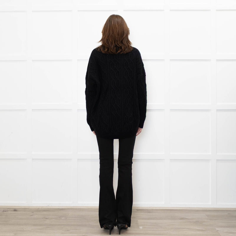Podeny Black Wool & Cashmere Mix Cable Knit Crew Neck Jumper