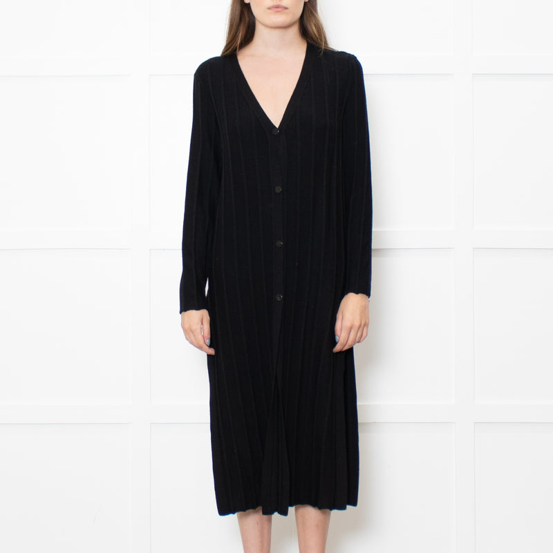 Theory Jumbo Rib Black Button Up Knitted Dress