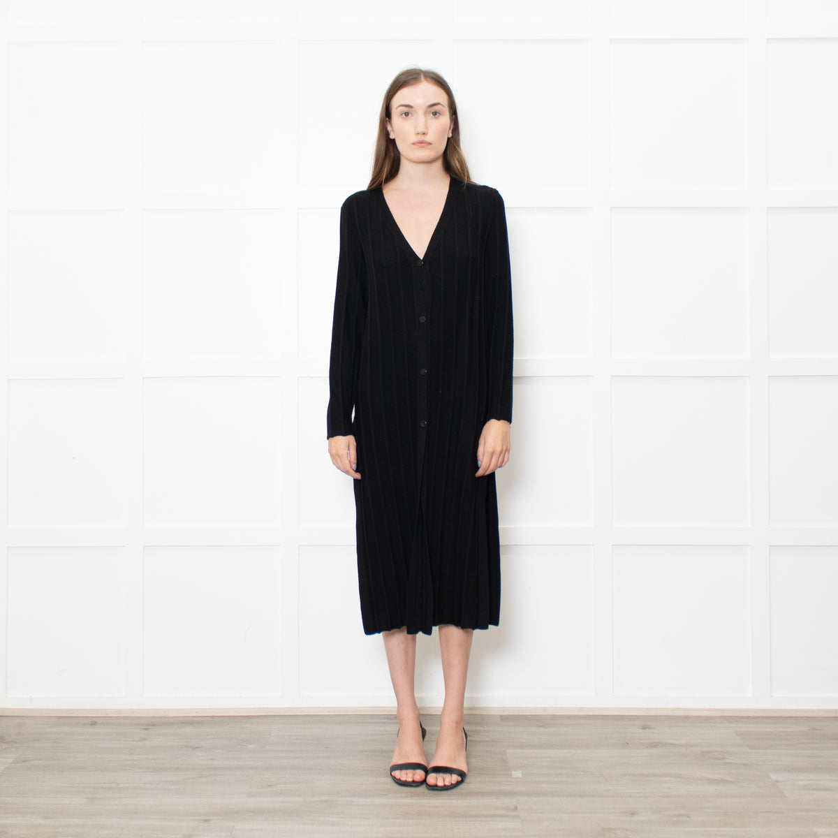 Theory Jumbo Rib Black Button Up Knitted Dress