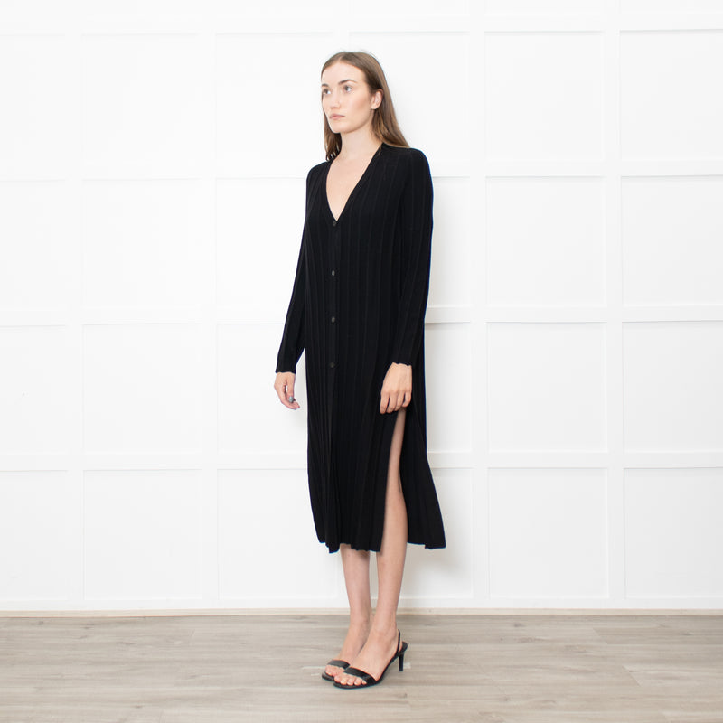 Theory Jumbo Rib Black Button Up Knitted Dress