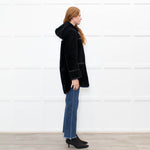 Sandro Black Reversible Shearling Hooded Coat