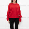 Ganni Red Knitted Round Neck Jumper with Ruched Sides