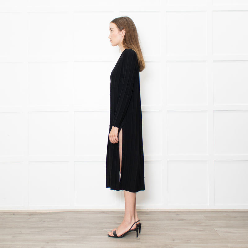 Theory Jumbo Rib Black Button Up Knitted Dress