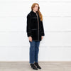 Sandro Black Reversible Shearling Hooded Coat