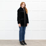 Sandro Black Reversible Shearling Hooded Coat
