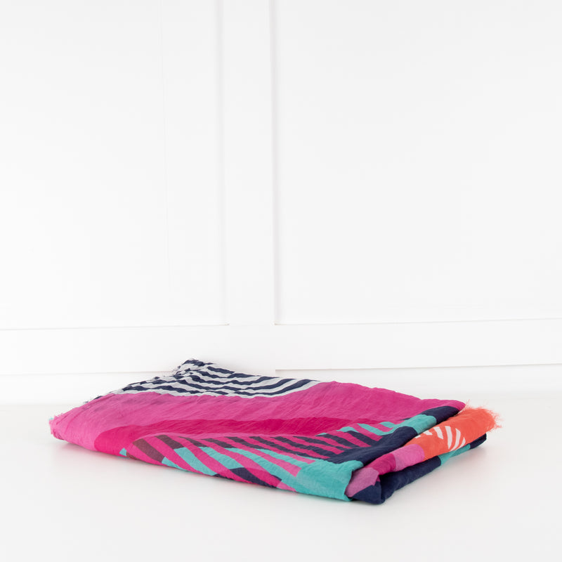 Chanel Pink Orange Purple CC Silk Blend Stole