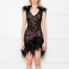 Nadine Merabi Black Sequin Mini Dress with Feather Detailing
