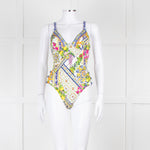 Camilla White Yellow Blue Multi Print Button Detail Swimsuit