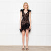 Nadine Merabi Black Sequin Mini Dress with Feather Detailing