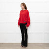 Ganni Red Knitted Round Neck Jumper with Ruched Sides