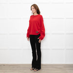 Ganni Red Knitted Round Neck Jumper with Ruched Sides