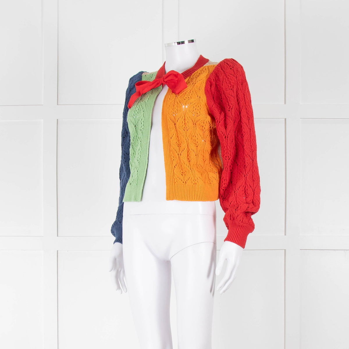 Alice + Olivia Green, Blue and Red Cotton Knit Cardigan