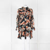 Nicholas Black Frilled Mini Dress with Orange and Blue Flowers