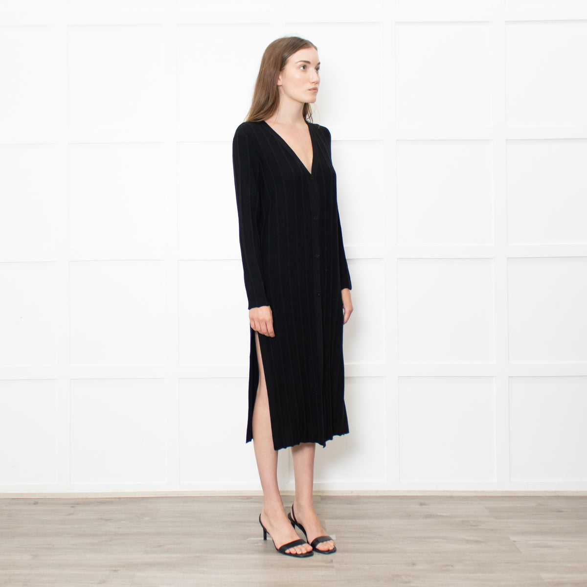 Theory Jumbo Rib Black Button Up Knitted Dress