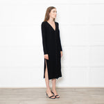 Theory Jumbo Rib Black Button Up Knitted Dress