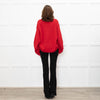 Ganni Red Knitted Round Neck Jumper with Ruched Sides
