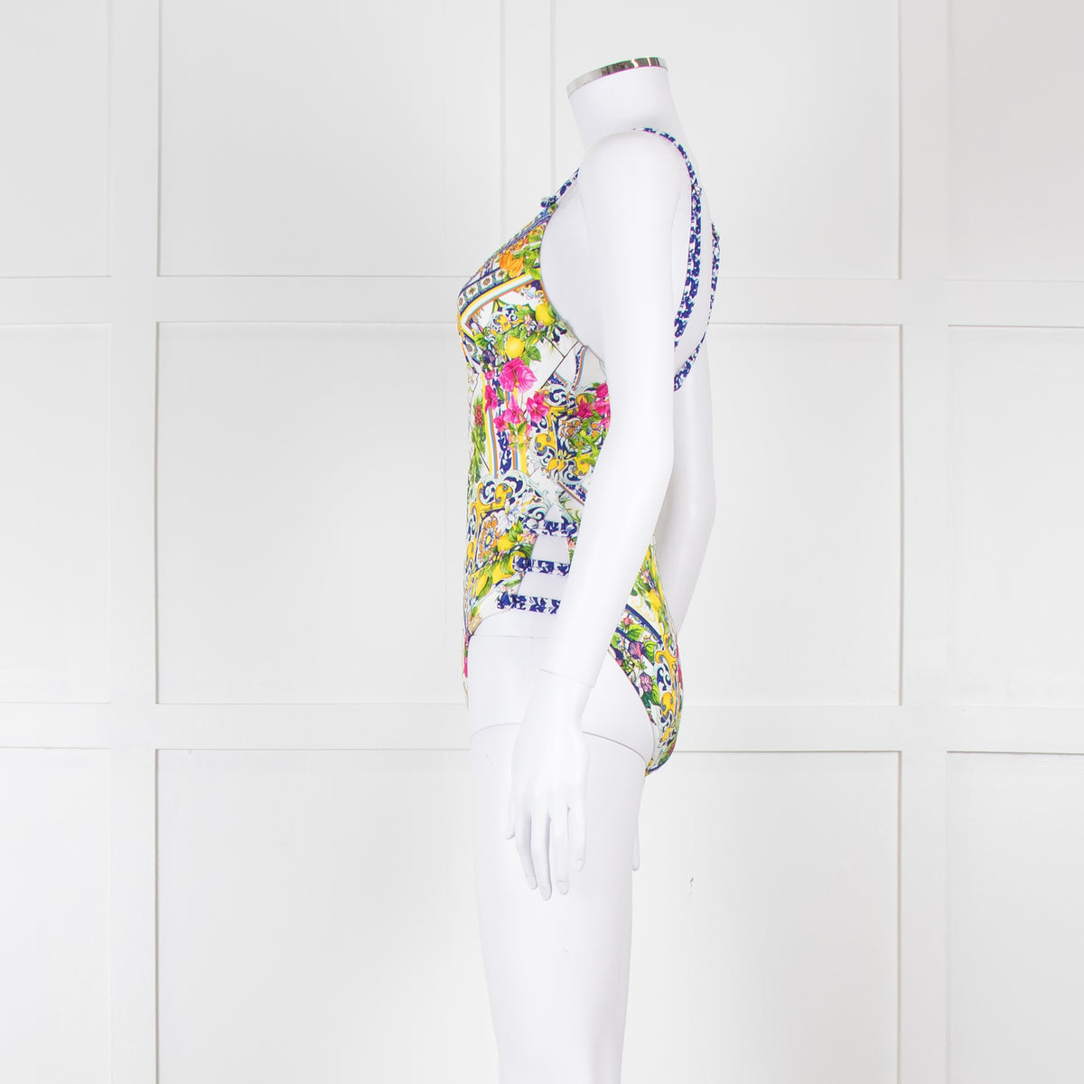 Camilla White Yellow Blue Multi Print Button Detail Swimsuit