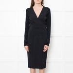 Donna Karan Black Paneled L/S Mid Length Dress