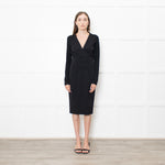 Donna Karan Black Paneled L/S Mid Length Dress