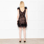 Nadine Merabi Black Sequin Mini Dress with Feather Detailing
