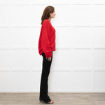 Ganni Red Knitted Round Neck Jumper with Ruched Sides