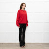 Ganni Red Knitted Round Neck Jumper with Ruched Sides