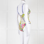 Camilla White Yellow Blue Multi Print Button Detail Swimsuit