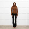 Veronica Beard Brown Cable Knit Polo Neck with Stripe Sides