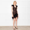 Nadine Merabi Black Sequin Mini Dress with Feather Detailing