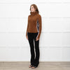Veronica Beard Brown Cable Knit Polo Neck with Stripe Sides