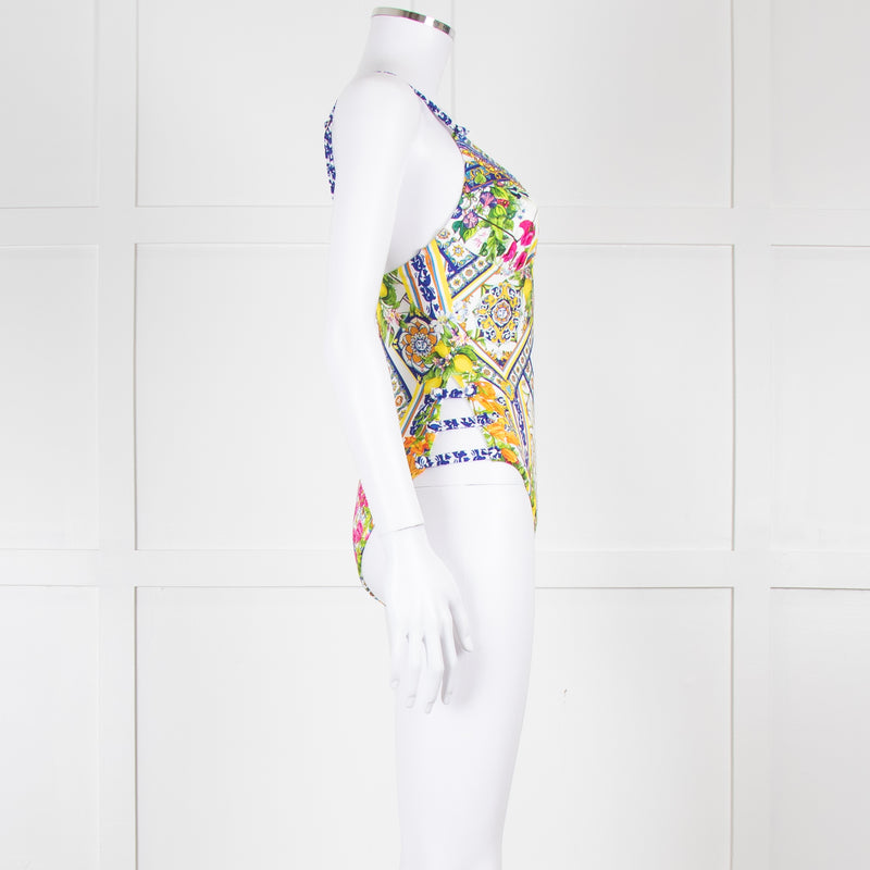 Camilla White Yellow Blue Multi Print Button Detail Swimsuit
