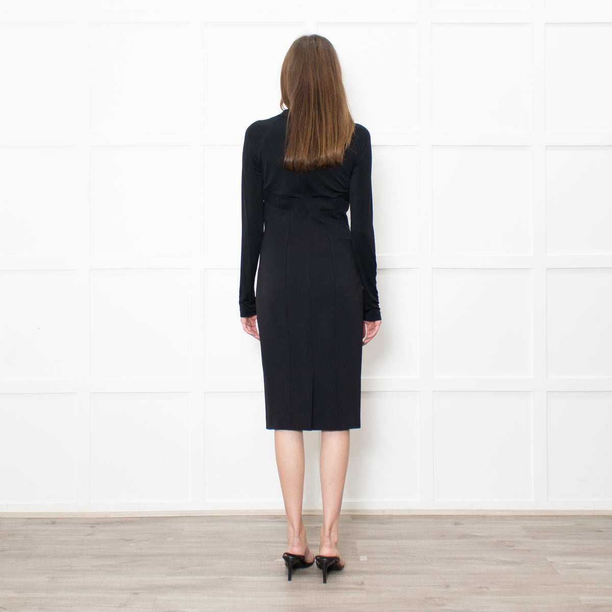 Donna Karan Black Paneled L/S Mid Length Dress