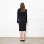 Donna Karan Black Paneled L/S Mid Length Dress