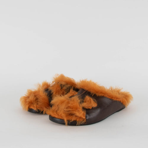 Anya Hindmarch Brown and Orange Fluffy Slides