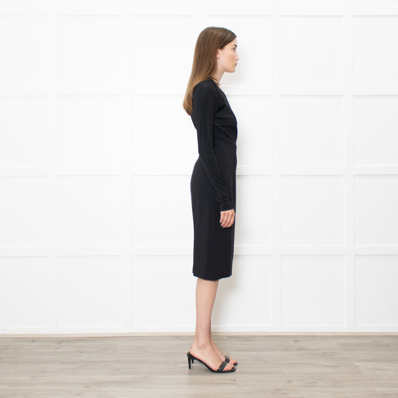 Donna Karan Black Paneled L/S Mid Length Dress
