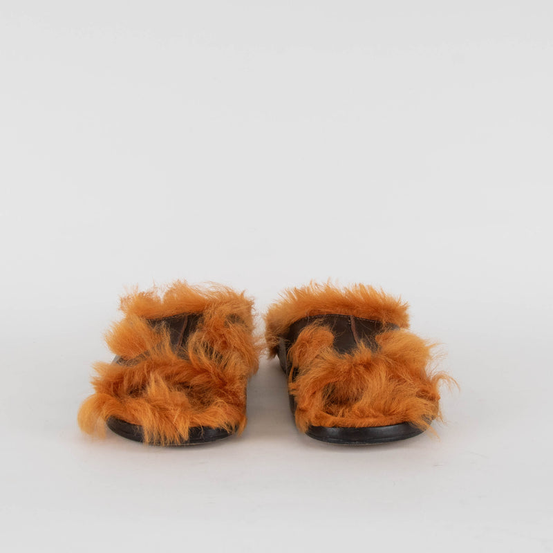 Anya Hindmarch Brown and Orange Fluffy Slides