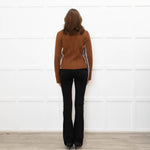 Veronica Beard Brown Cable Knit Polo Neck with Stripe Sides