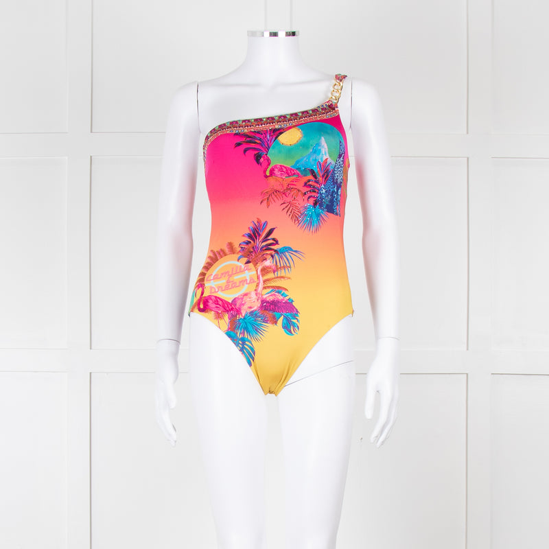 Camilla Pink Blue Diamante One Shoulder Swimming Suit