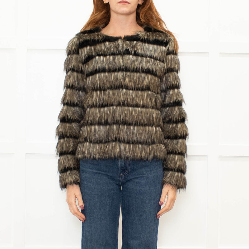 Unreal Fur Black Cream Khaki Faux Fur Jacket