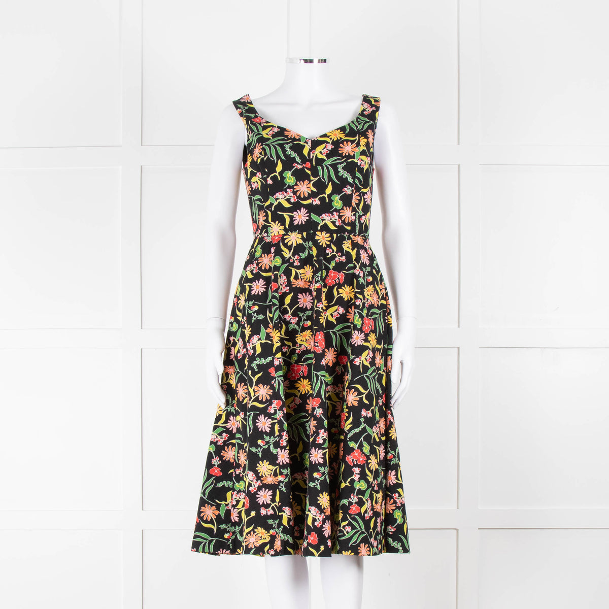 Kate Spade Black Fit and Flare Dress with Pink, Orange and Red Flowers