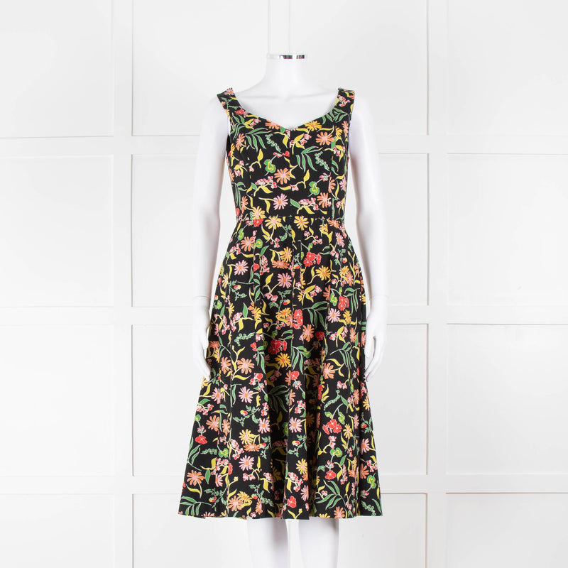 Kate Spade Black Fit and Flare Dress with Pink, Orange and Red Flowers